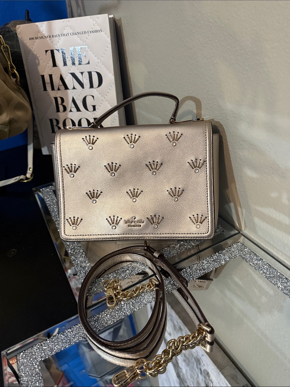 Kate Spade Metallic Champagne Maisie Patterson crossbody purse Retail $359